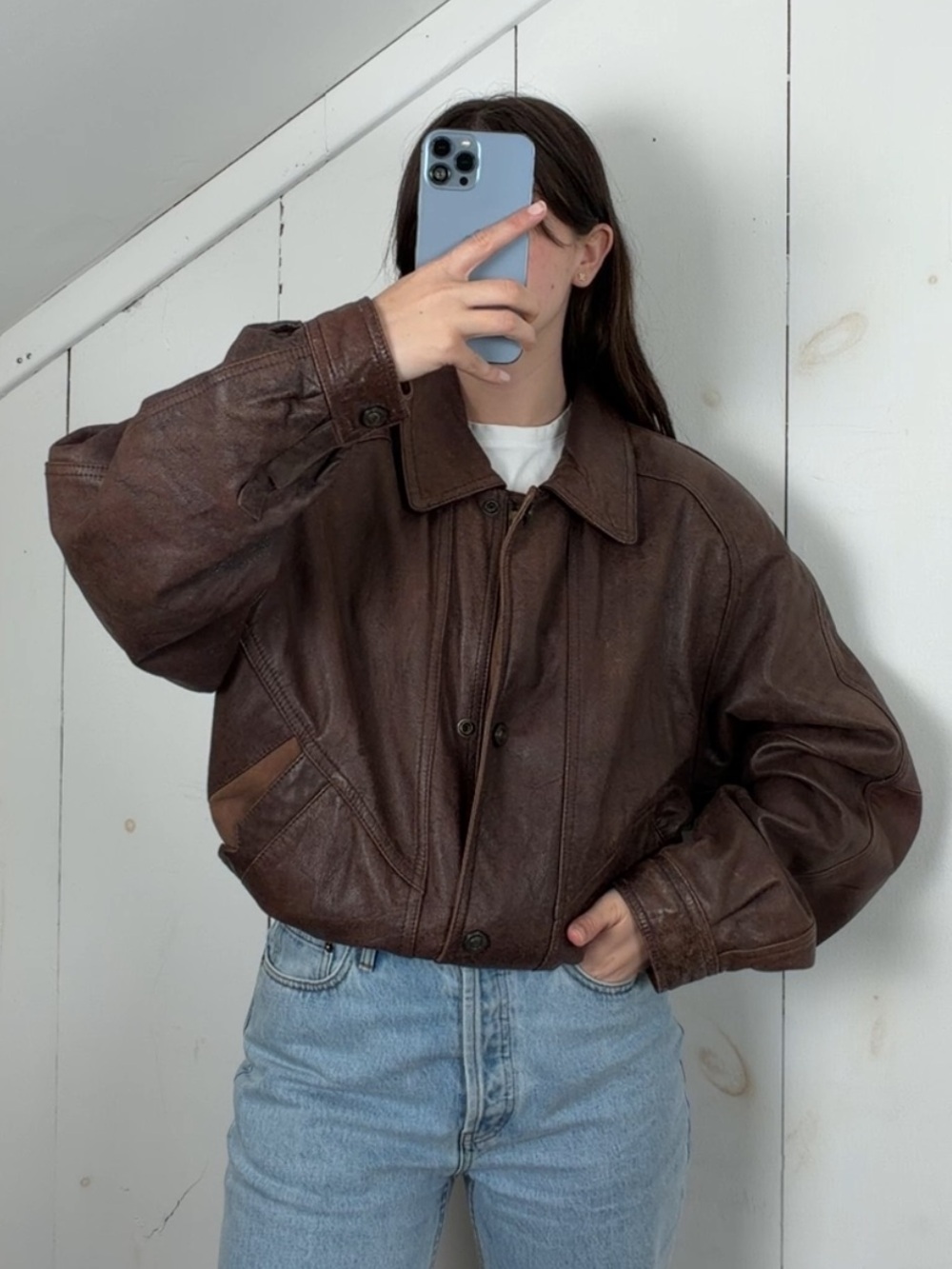 Vintage Wilsons Adventure Bound Brown  Leather Bomber Jacket Mens M Faded Patina